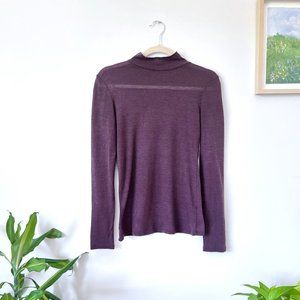 Dynamite Purple Mauve Mock Neck Semi-Sheer, Lightweight Knit Turtleneck Sweater